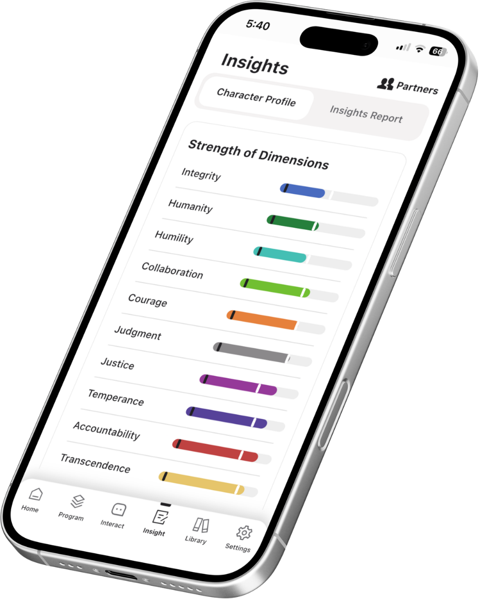 Virtuosity app — Strength of Dimensions insights screen
